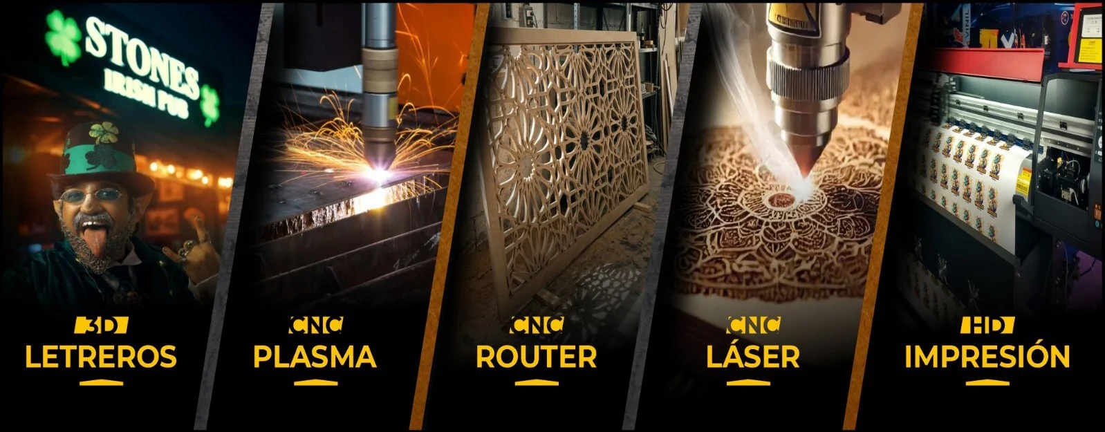 Banner de Dragon Cut con los servicios de plasma, router, láser e impresión